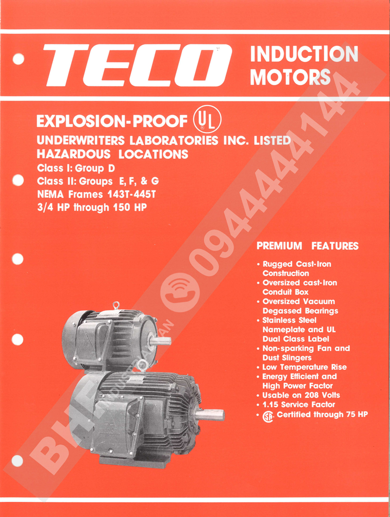 Catolouge motor chống cháy nổ của hãng Teco