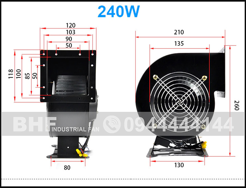 Kích thước Quạt con sò mini 240w