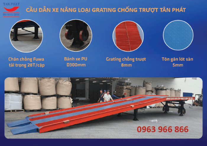 Thiết kế chi tiết từng bộ phận của cầu dẫn xe nâng sử dụng mặt grating chống trượt