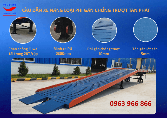 Thiết kế chi tiết từng bộ phận của cầu dẫn xe nâng sử dụng mặt phi gân chống trượt