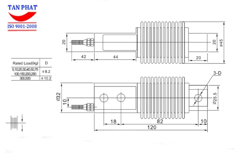 Bản vẽ cấu tạo chi tiết loadcell HSX 300kg của thương hiệu Keli