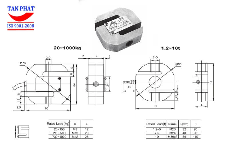 Bản vẽ cấu tạo chi tiết loadcell PST 5 tấn của Keli