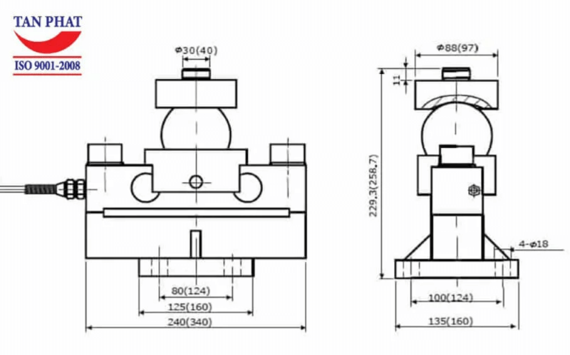 Bản vẽ cấu tạo chi tiết loadcell QSA 40 tấn của Keli