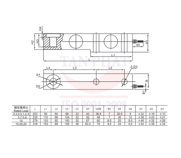 Bản vẽ kỹ thuật loadcell SB 2 tấn của Keli