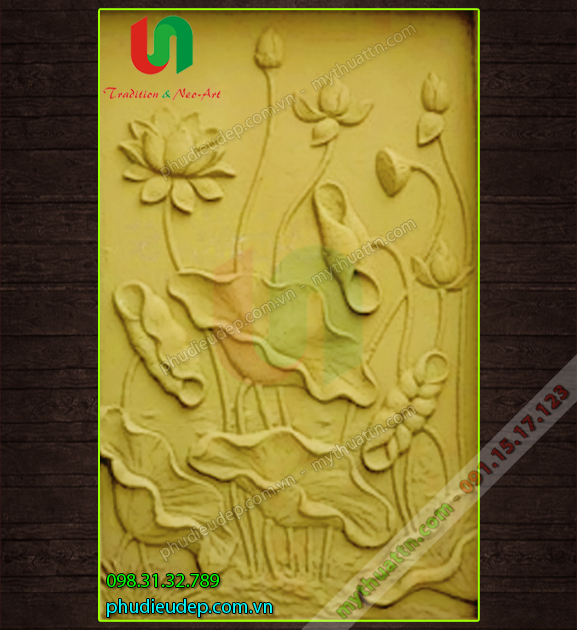 tranh phù điêu hoa sen trang trí nội thất tại HN