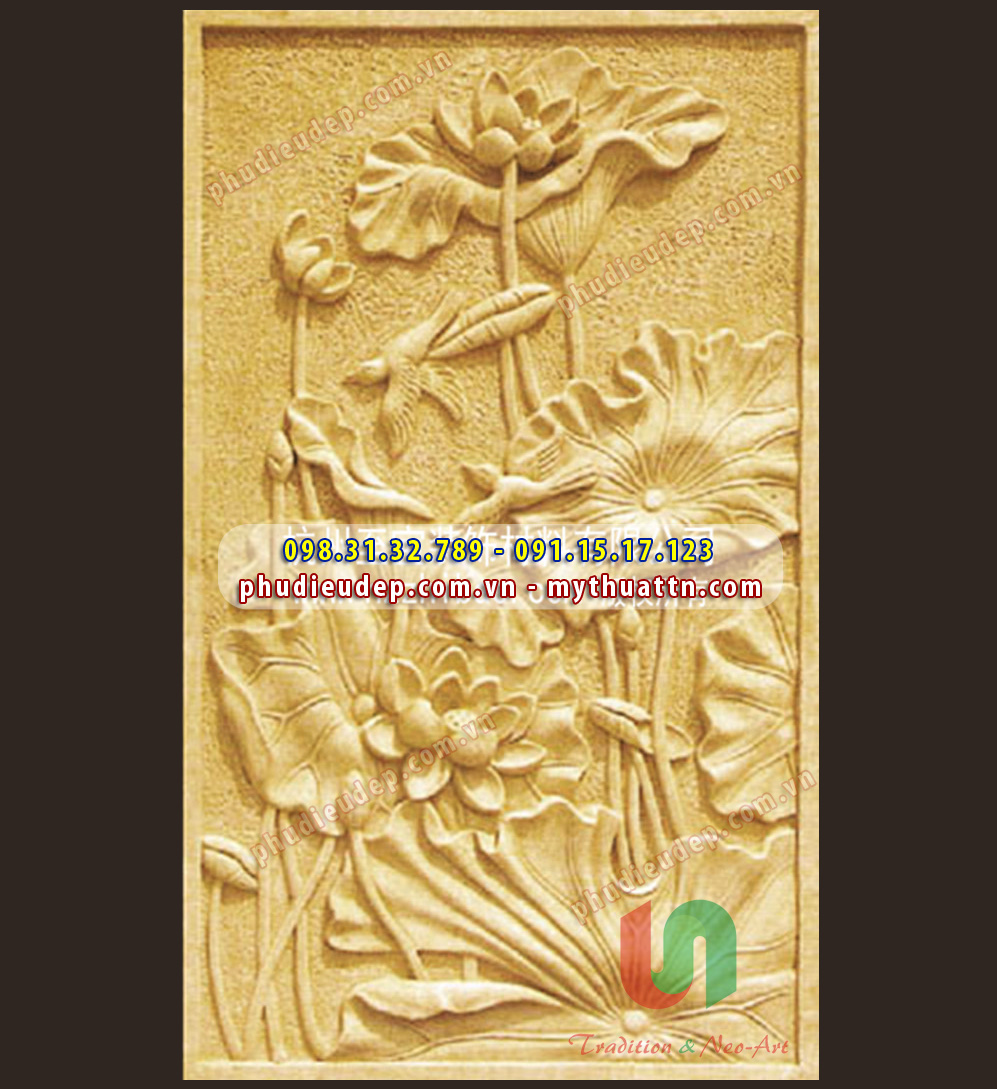 Phù điêu hoa sen trang trí nội thất