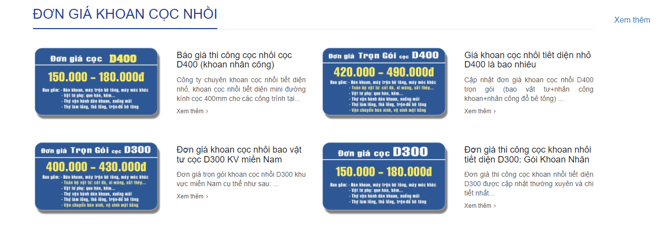 đơn giá khoan cọc nhồi