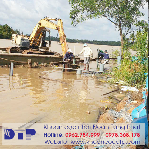Khoan cọc nhồi D300 bờ kè tại Bến Tre