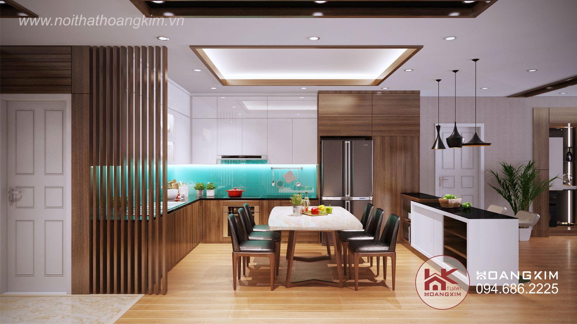 tủ bếp hiện đại cho thiết kế nội thất chung cư 70m2