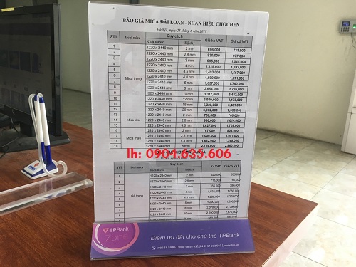 Bán menu mica để bàn tại Bắc Giang, Bắc Kạn, Bắc Ninh