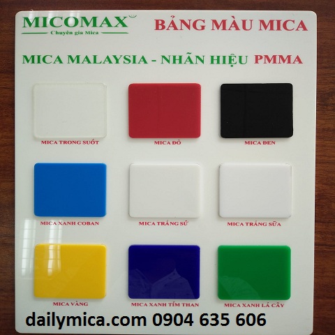 Bảng màu tấm mica Malaysia PMMA