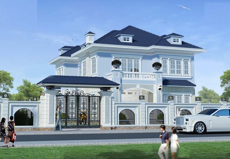 Biệt thự mái ngói màu xanh dương
