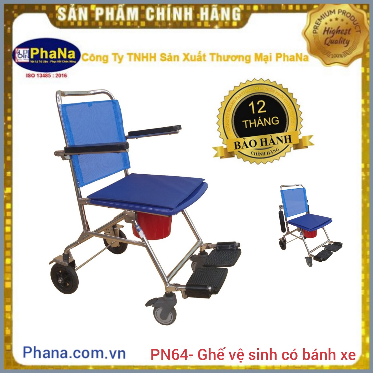 PN64 - Ghế vệ sinh Inox có bánh xe