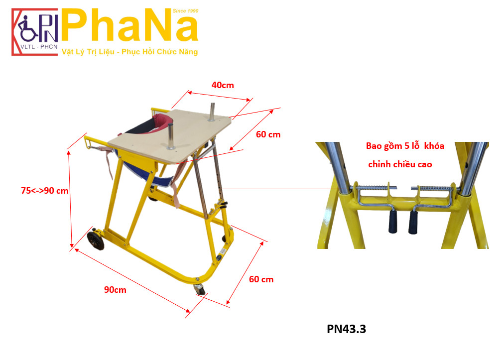 PN43.3 - KHUNG TẬP ĐI TRẺ BẠI NÃO CÓ ĐAI NÂNG ĐỠ LỚN