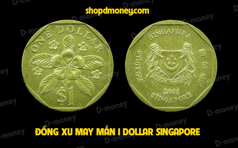 Đồng xu may mắn 1 đô la Singapore phong thủy 