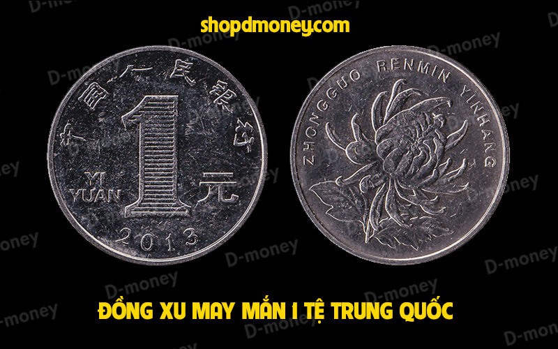 Đồng xu may mắn 1 tệ Trung Quốc hình bông cúc