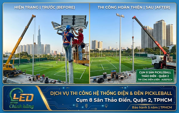 Thi công tủ điện phân tải thông minh điều khiển hẹn giờ tự động cho sân Pickleball tại TPHCM bởi Ausotech