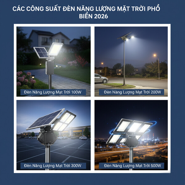 Công suất đèn năng lượng mặt trời phổ biến 2026