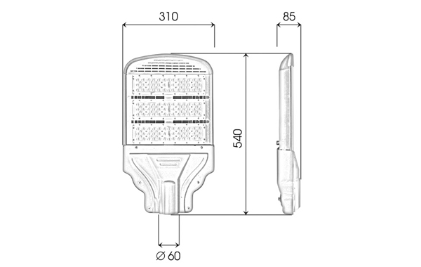 Bản vẽ kích thước đèn đường led 150W Zeus ZF03-150W