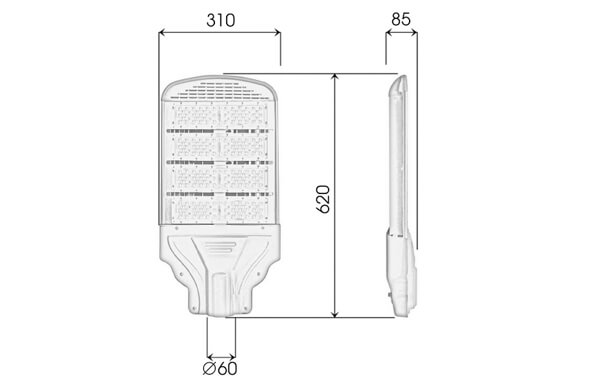 Bản vẽ kích thước đèn đường led 200W Zeus ZS03-200W