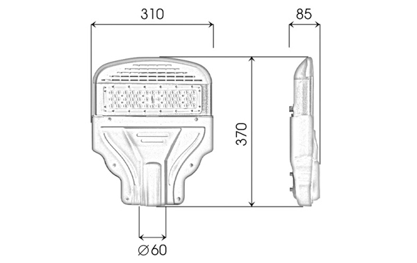 Bản vẽ kích thước đèn đường led 50W Zeus ZS03-50W