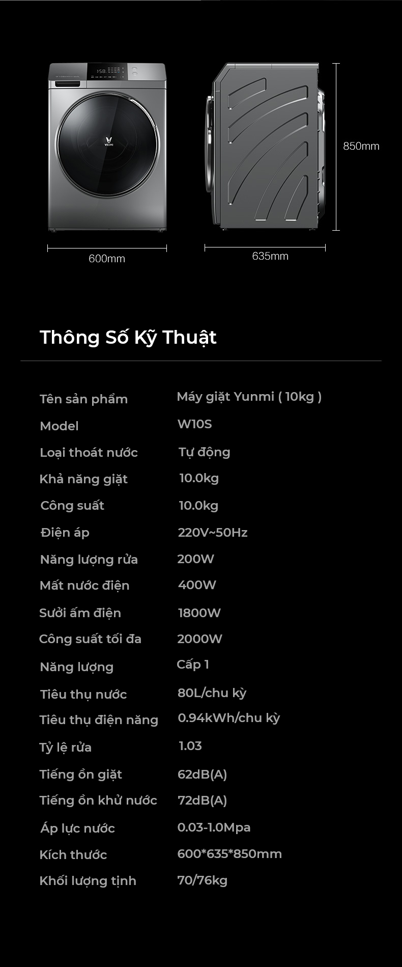 Máy Giặt Chuyển Đổi Tần Số Tự Động 10kg Xiaqomi Viomi