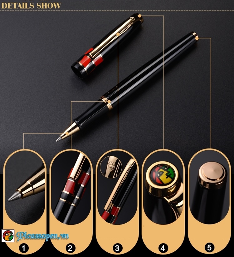 Chi tiết bút dạ bi Picasso 923 màu đen