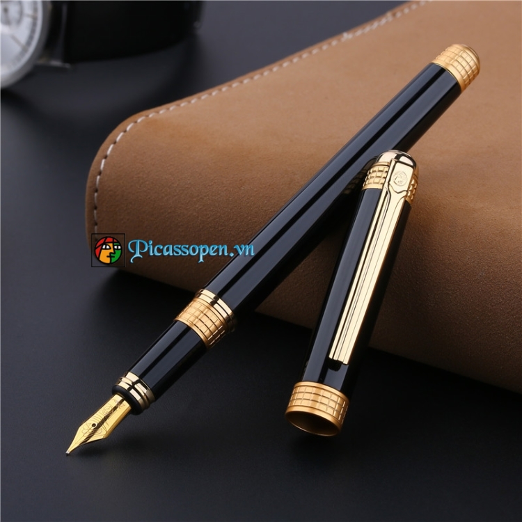 Bút máy cao cấp Picasso 909 màu đen cài vàng