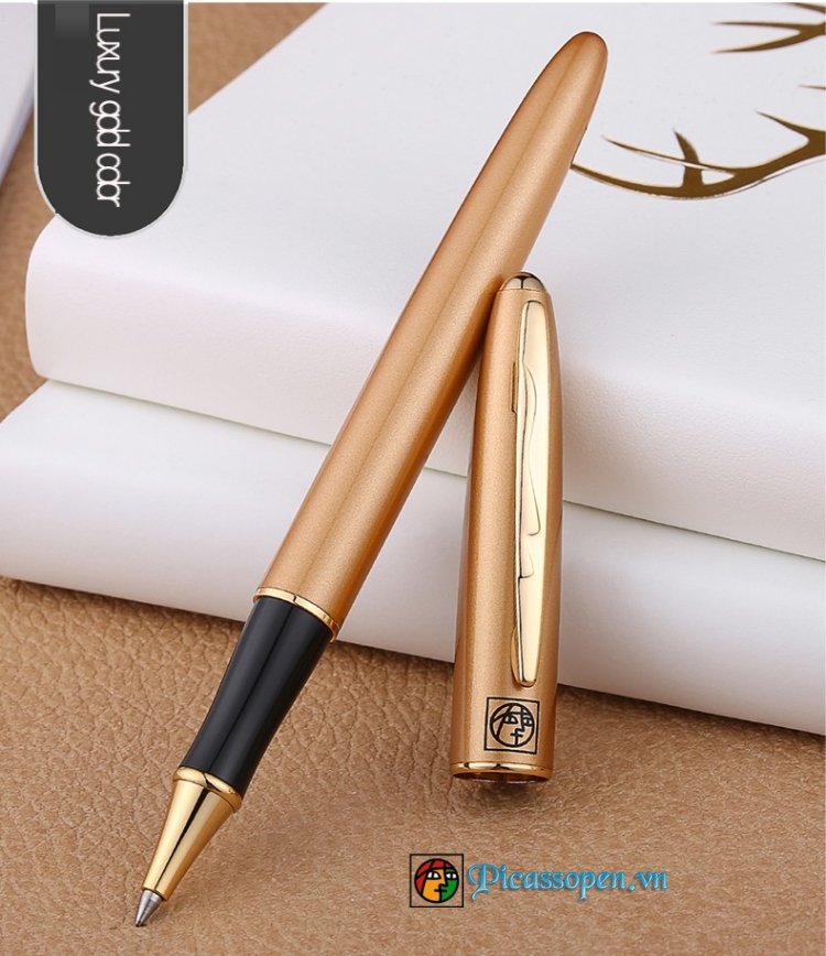 Bút dạ bi cao cấp Picasso 606 thân bút màu vàng đồng