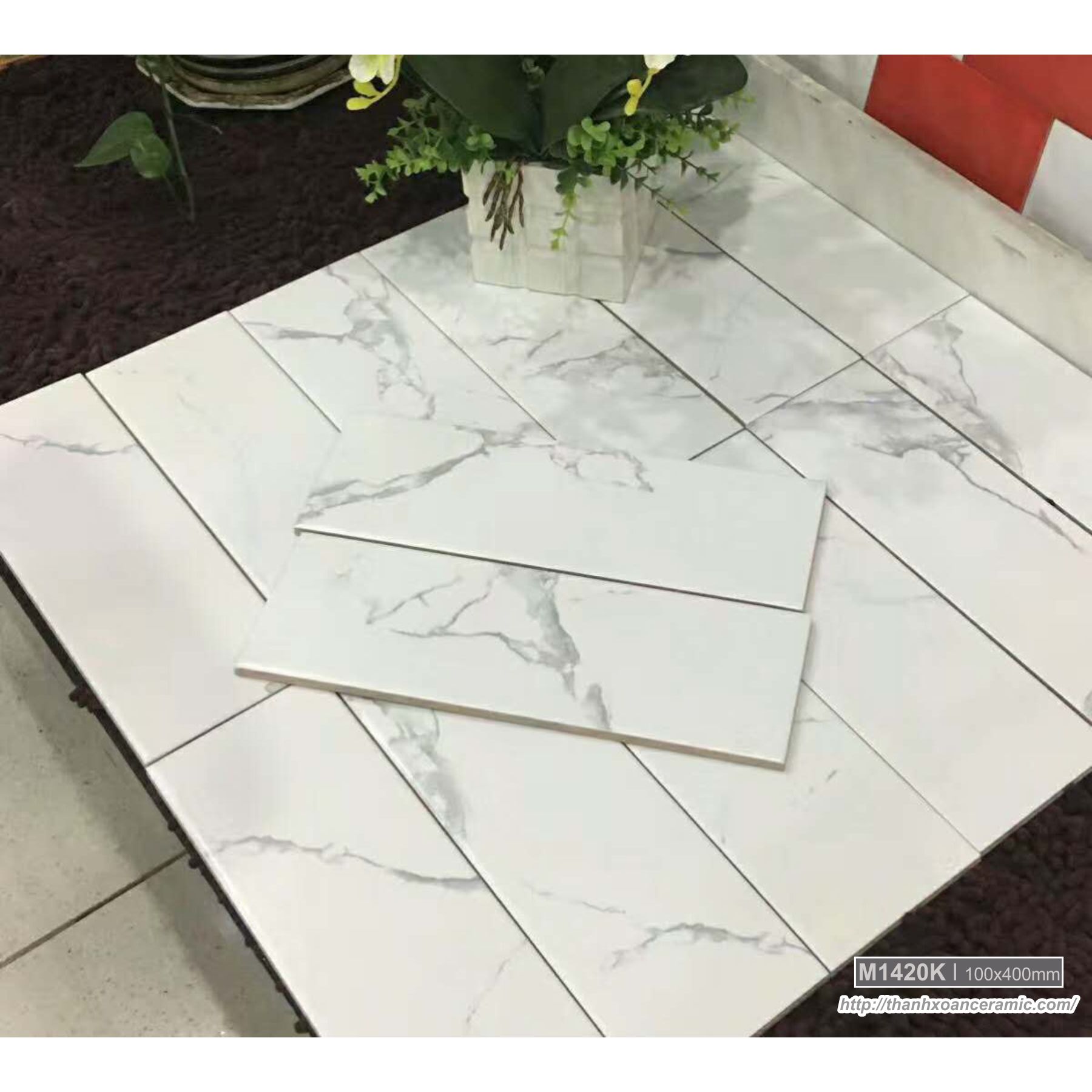 GẠCH THẺ NHẬP KHẨU 100x400 CERAMIC: M1420K - Calacatta GẠCH THẺ NHẬP KHẨU 100x400 CERAMIC: M1420K - Calacatta