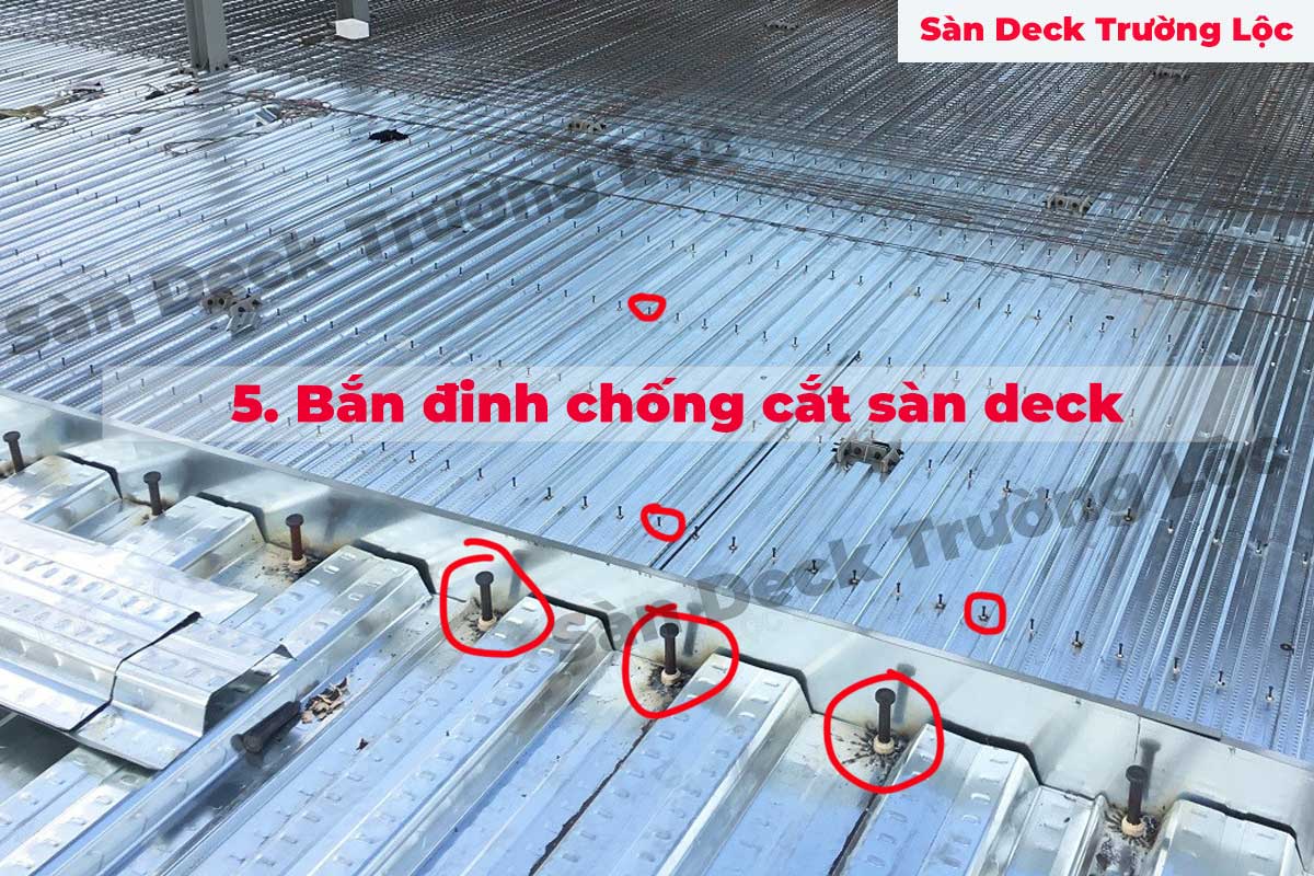 thi công bắn đinh hàn chống cắt và chống trượt sàn deck