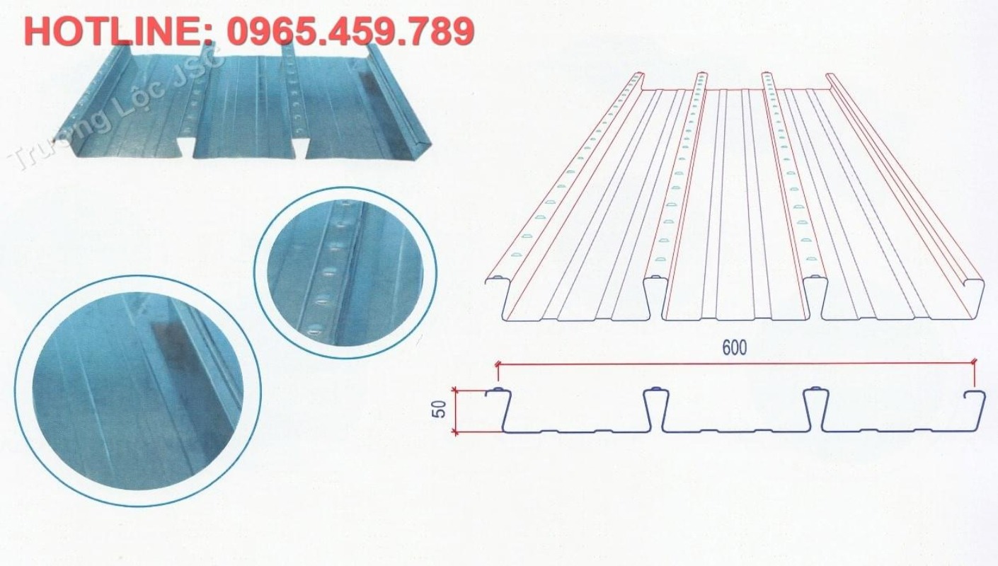 sàn deck H50W600, biên dạng sàn deck h50w600