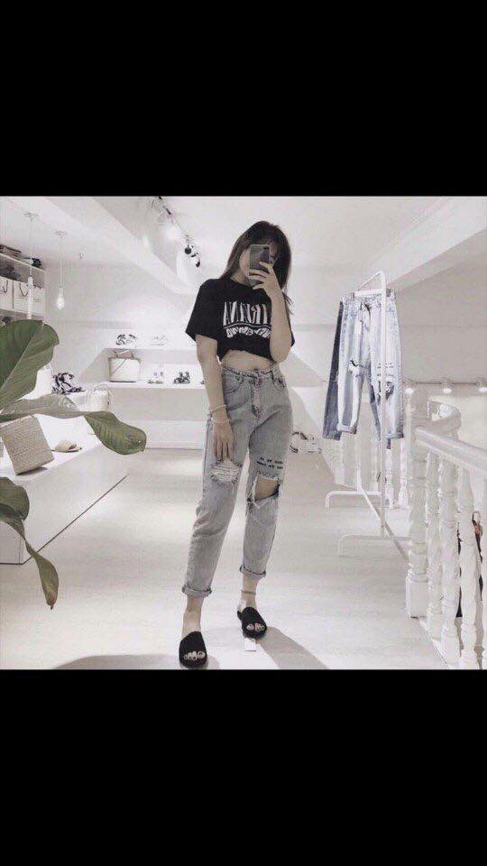 Baggy jean thêu rách gối siêu hot