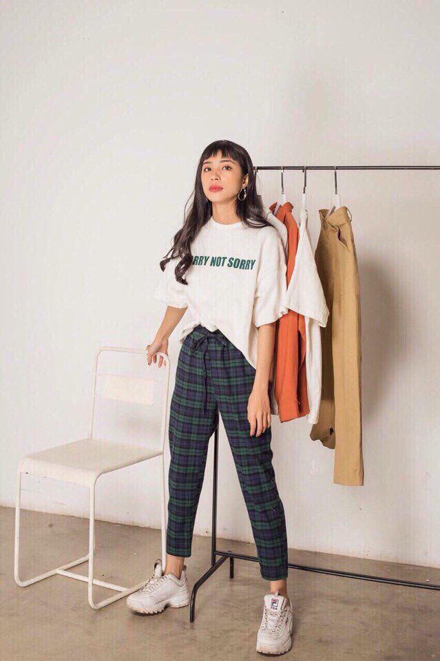 Set áo thun + quần caro