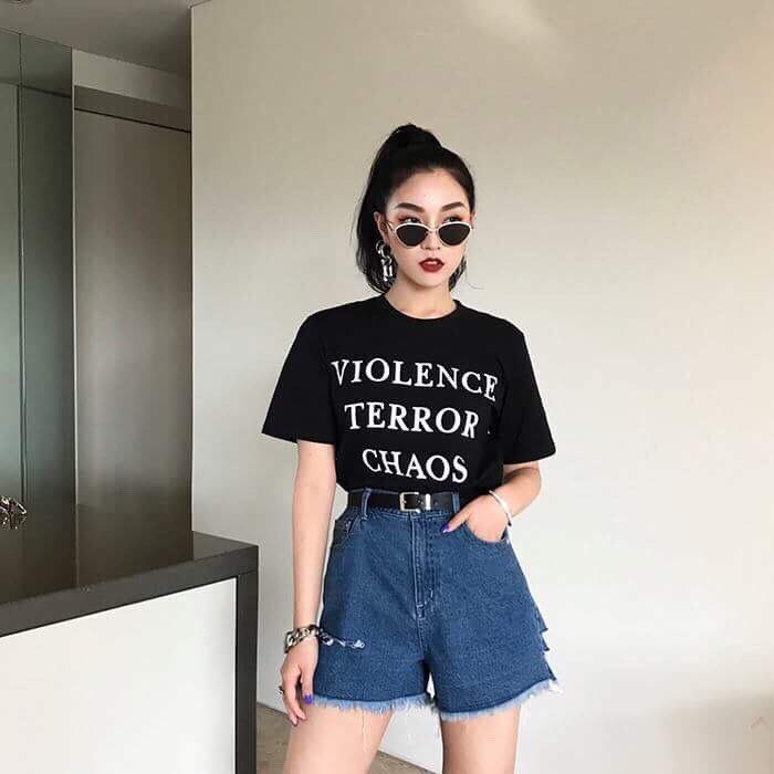 Short jean rách tua lai cut-out