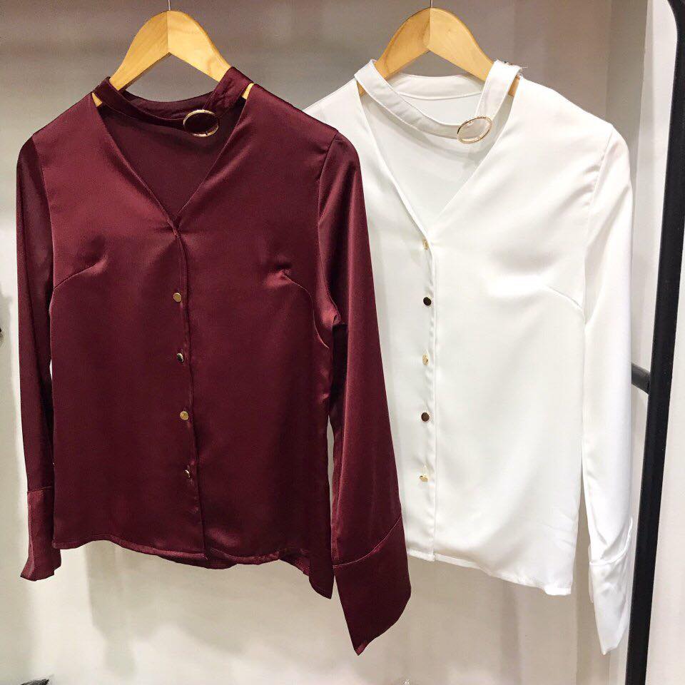 Áo somi vòng khoen choker sang chảnh