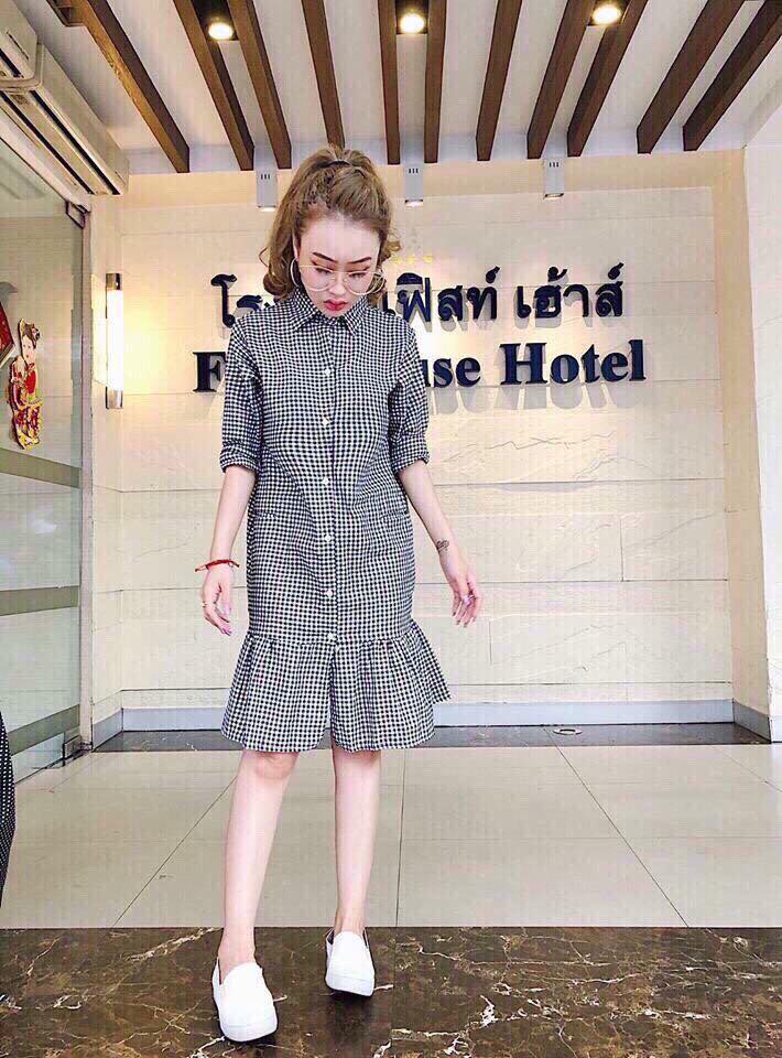 Đầm somi caro kẻ ô đuôi cá. Hàng hot khách nhanh ạ