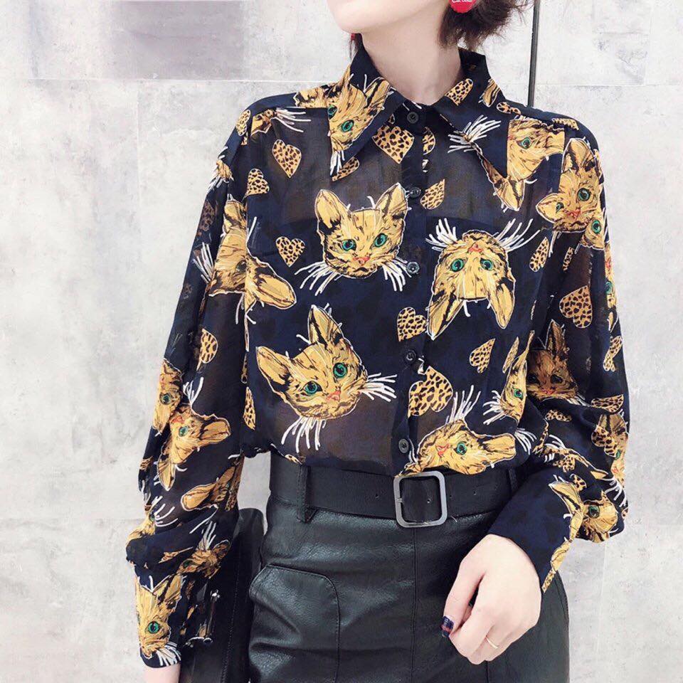 Áo somi hình đầu mèo cực style. Cực đẹp