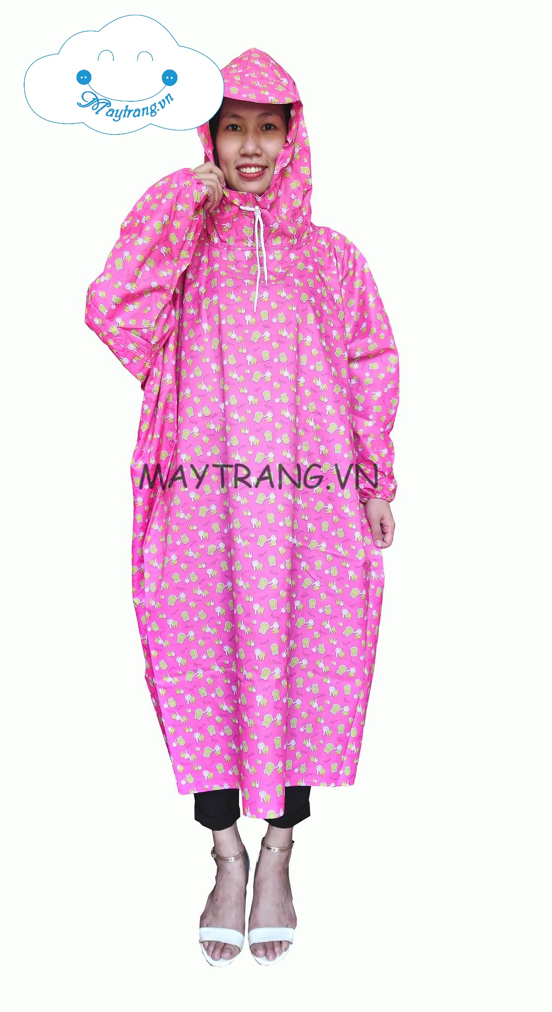 ÁO MƯA KHÔNG XẺ TÀ - VẢI DÙ CAO CẤP - THỎ HỒNG