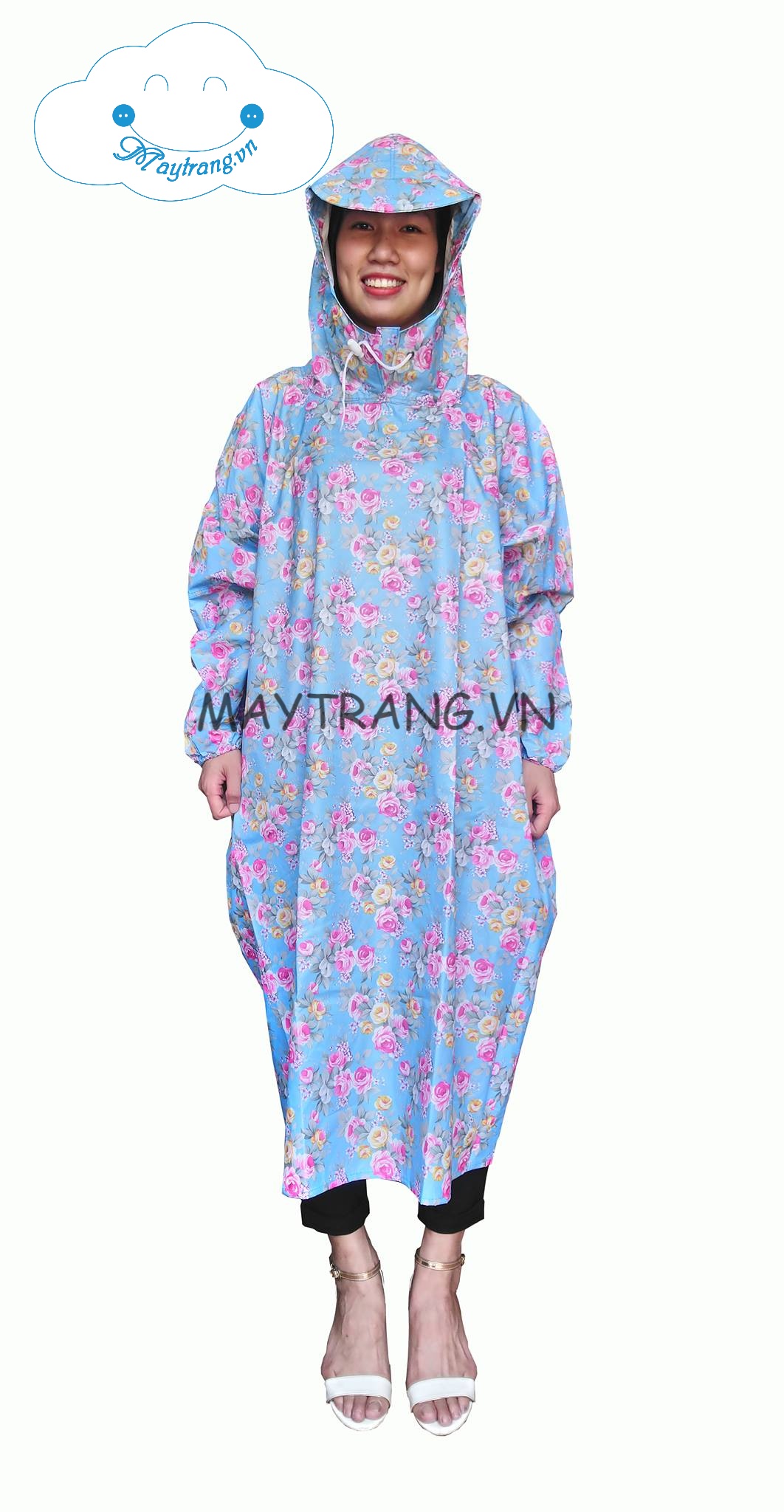 ÁO MƯA KHÔNG XẺ TÀ - VẢI DÙ CAO CẤP - BÔNG XANH NGỌC