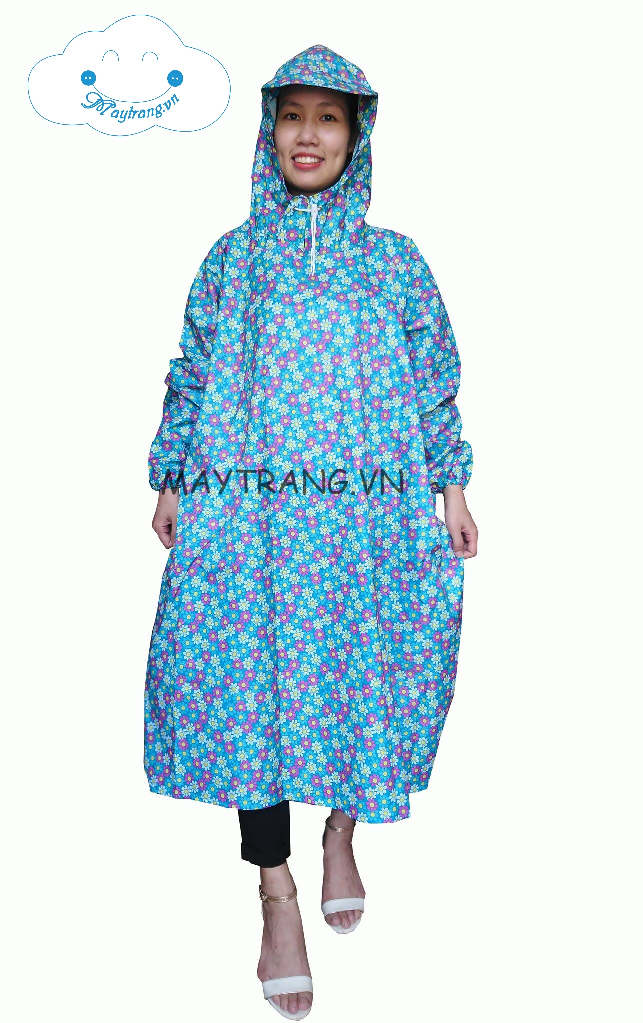 ÁO MƯA KHÔNG XẺ TÀ VẢI DÙ - VẢI DÙ CAO CẤP - BÔNG XANH RÊU