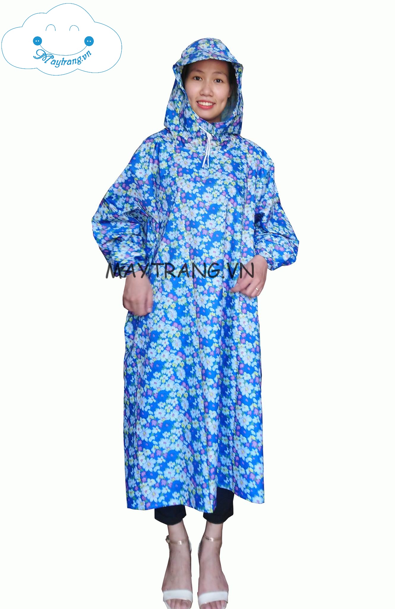 ÁO MƯA KHÔNG XẺ TÀ VẢI DÙ CAO CẤP - BÔNG XANH DƯƠNG