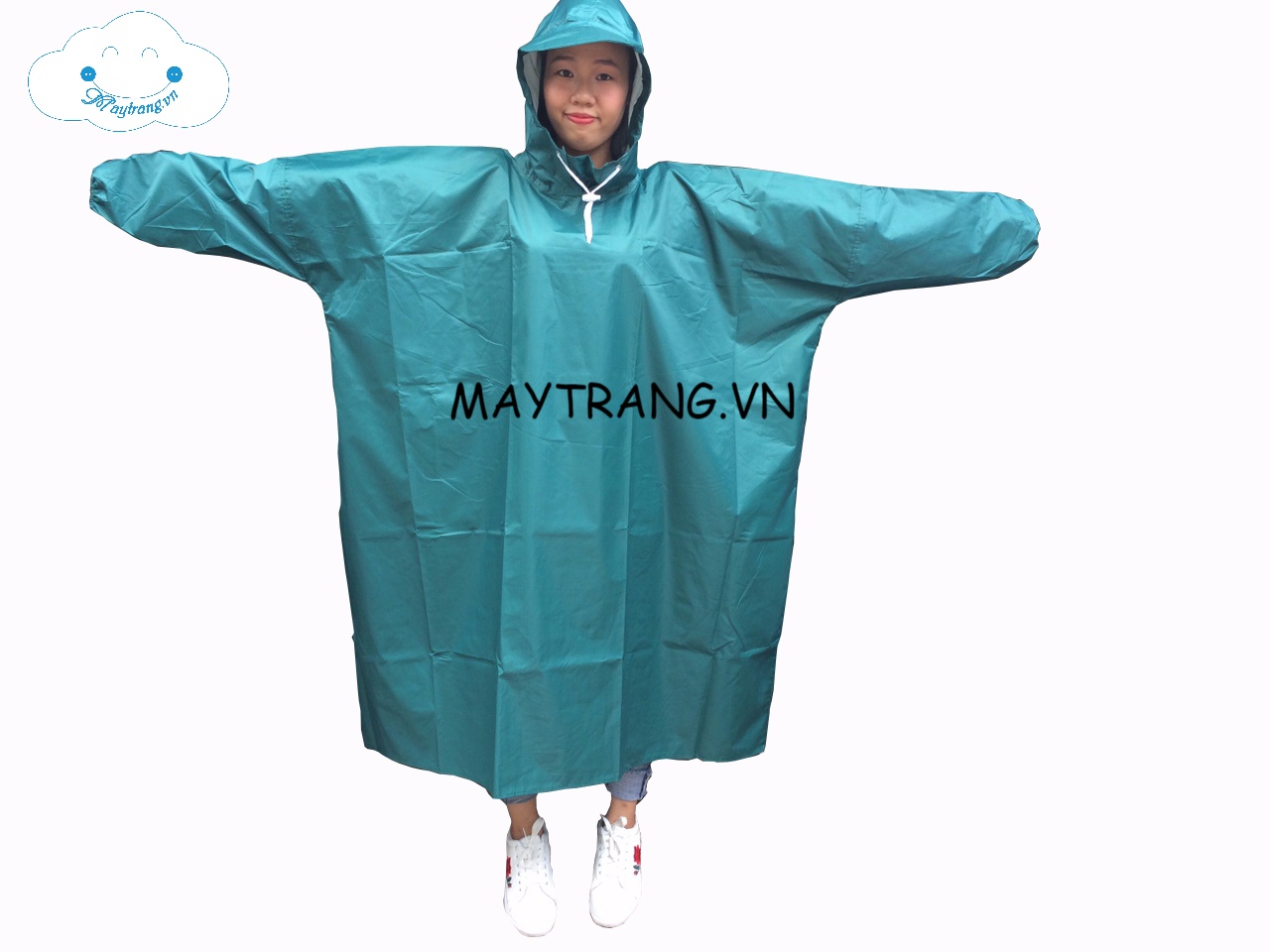 Áo mưa vải dù cao cấp không xẻ tà (áo mưa bít vải dù) màu xanh lá