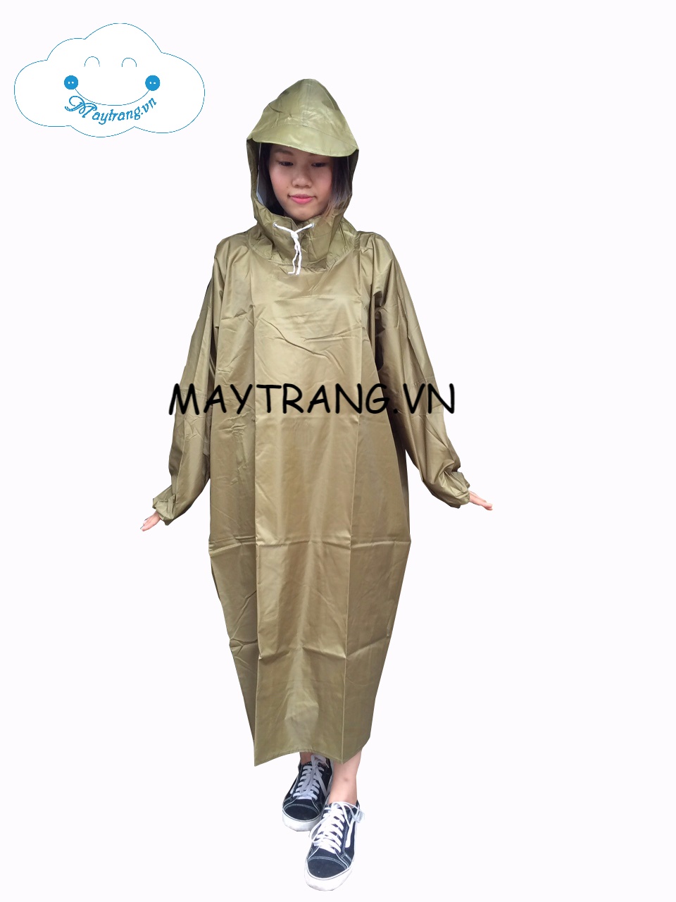 Áo mưa vải dù cao cấp không xẻ tà vàng quốc phòng