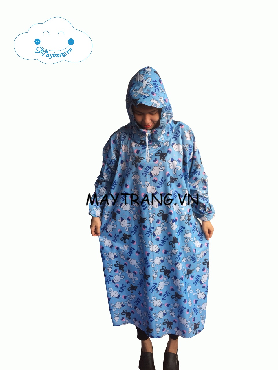 ÁO MƯA KHÔNG XẺ TÀ - VẢI DÙ CAO CẤP - THỎ XANH