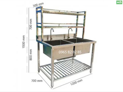 CHẬU RỬA 2 HỐ CÓ KỆ ĐỂ ĐỒ