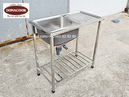 chậu rửa inox 1 hố, 1 bàn, 1 chân