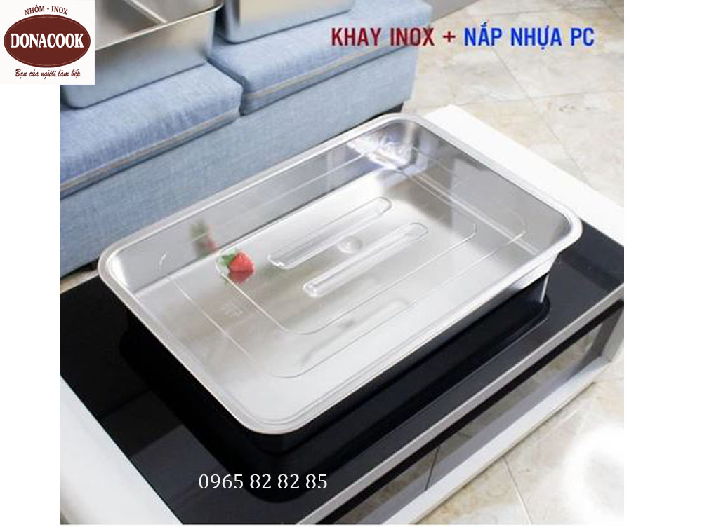 khay inox 40x60x15cm có nắp nhựa