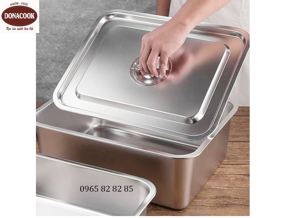khay inox kt 30x40x15cm có nắp inox