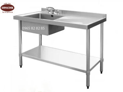 CHẬU RỬA INOX CÔNG NGHIỆP 1 HỐ CÓ SÀN ĐÊ ĐỒ